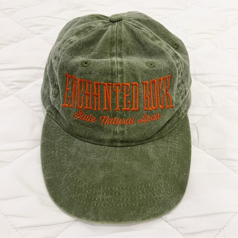 Enchanted Rock Hat Cap Strap Back Green Cotton Texas State Natural Area Outdoor